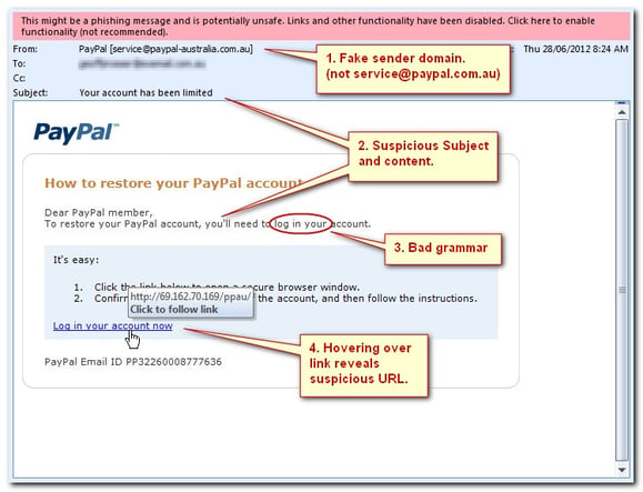 phishing scams PayPal example